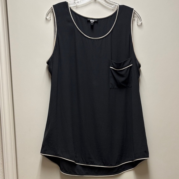 Eileen Fisher Tops - Eileen Fisher Women's Black Sleeveless Blouse with Cream Trim Size Large